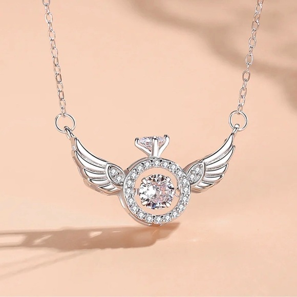 14K White Gold/ Rhodium Plated Diamond In Motion Diamond Ring w/ Wings Necklace - Picture 6 of 7